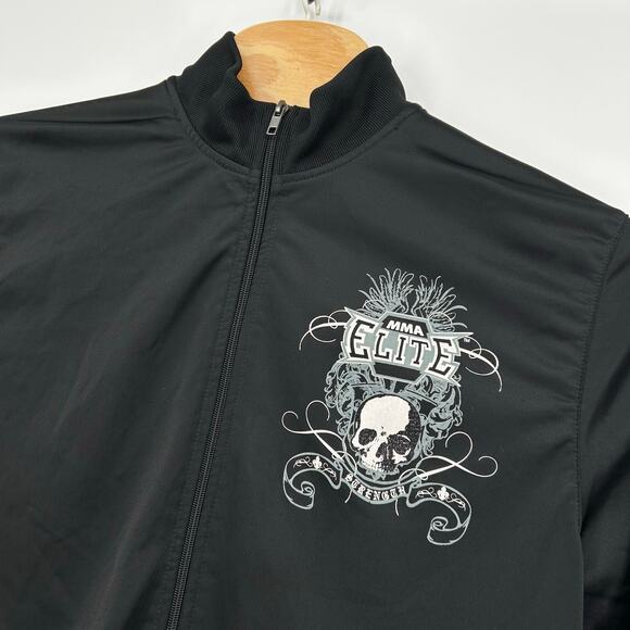 VTG y2k Men's Black White MMA Elite Grim Reaper Skull Full Zip Sweatshirt Sz L - Picture 5 of 8
